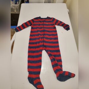 GAP 12-18 Month Fleece Red and Navy Striped Footie Pyjama